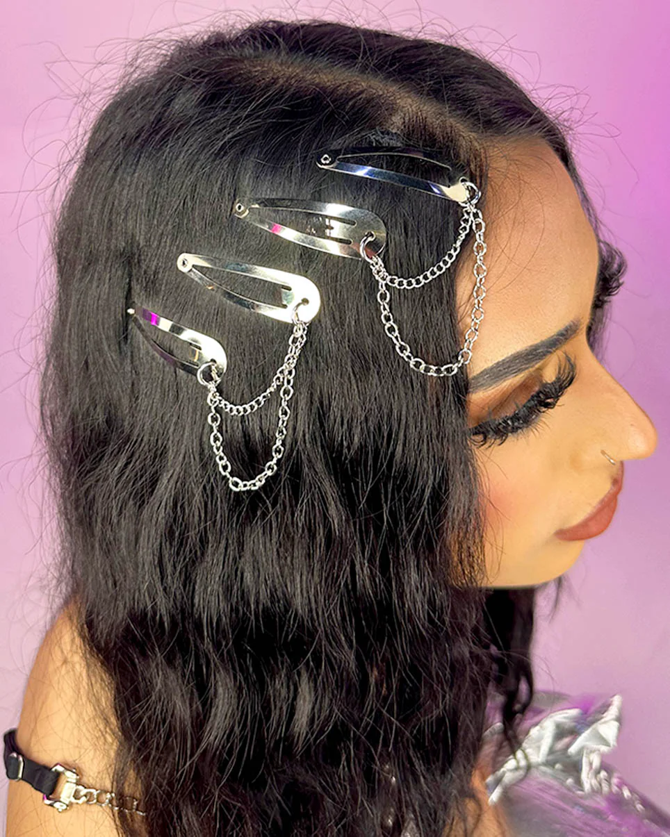 2pc Silver Chain Hair Clips - Image 2
