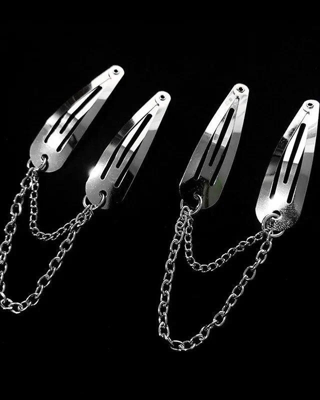 2pc Silver Chain Hair Clips - Image 3