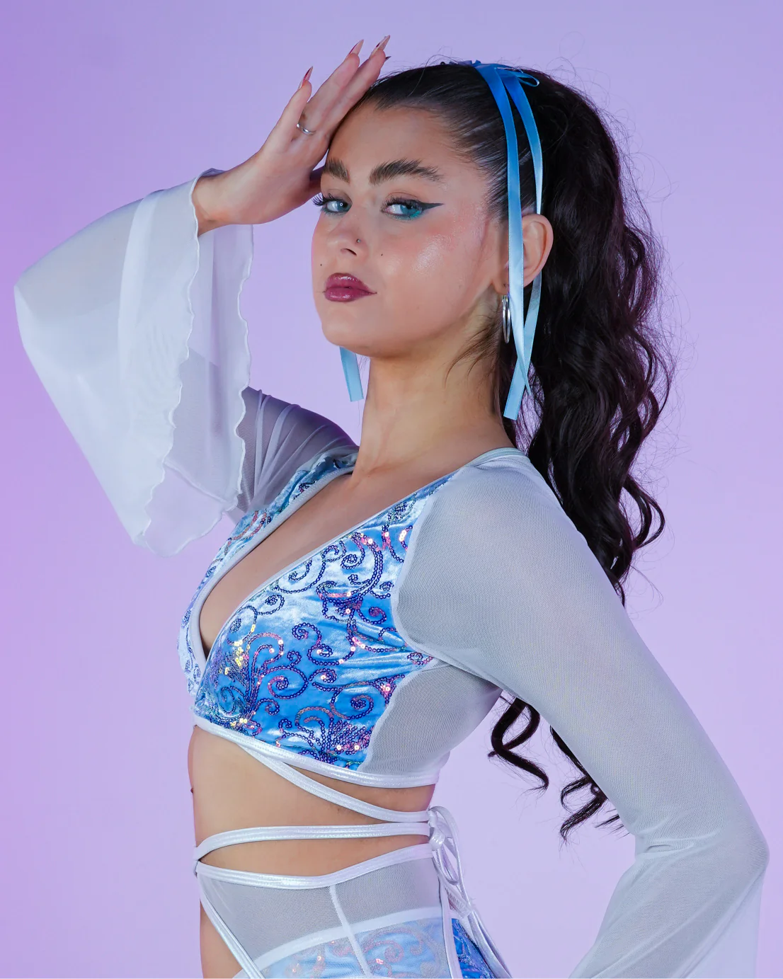 Aqua Cosmic Sequin Wrap Top - Image 2
