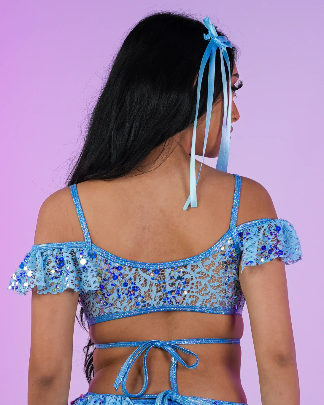 Aqua Sequin Net Ruffle Top - Image 3