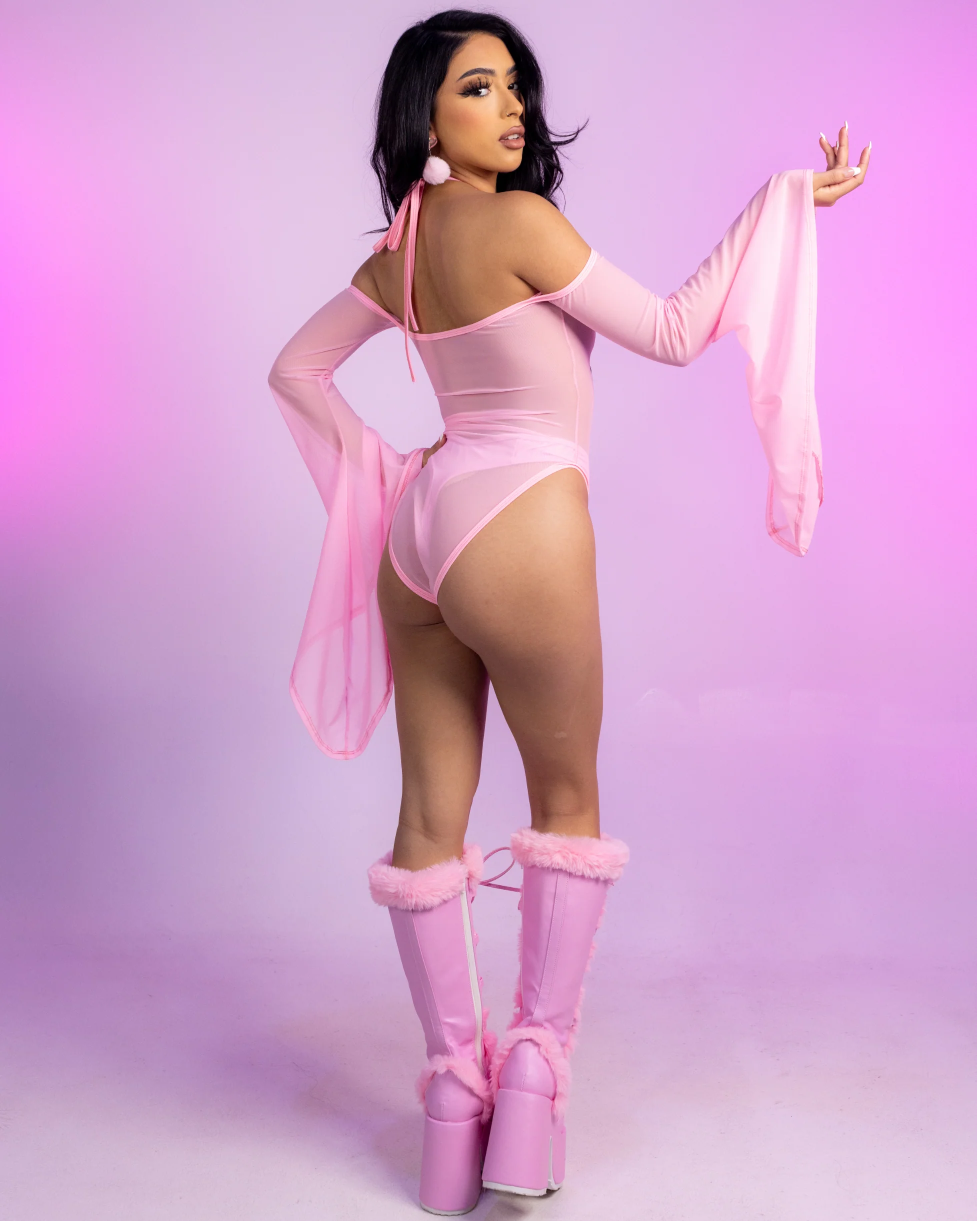 Baby Pink Mesh Gypsy Bodysuit - Image 3