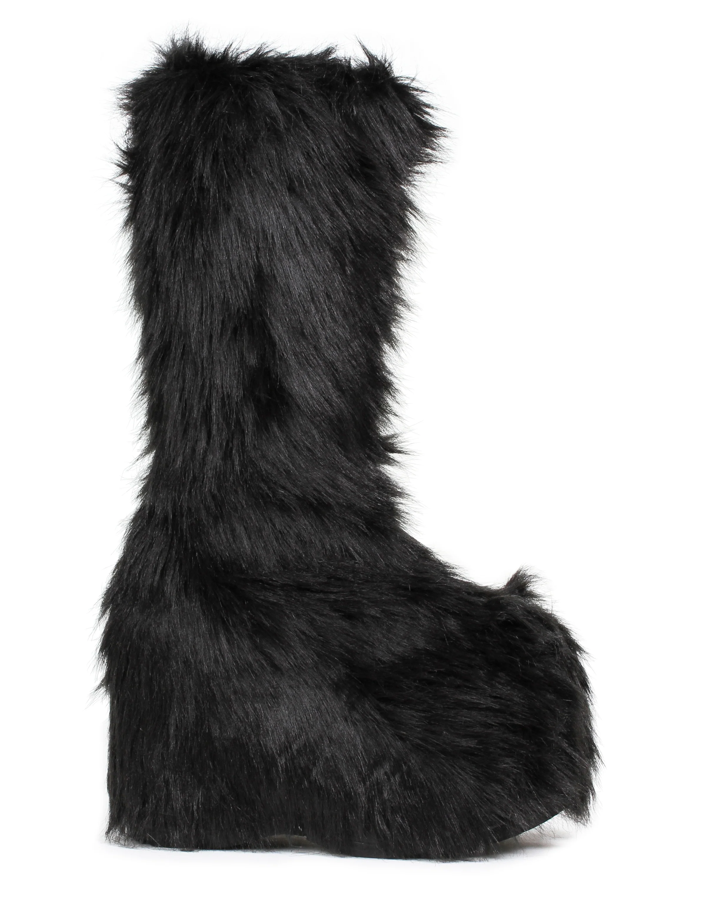 Black Electric Fuzz Women's Faux Fur Platform Boots - Image 5