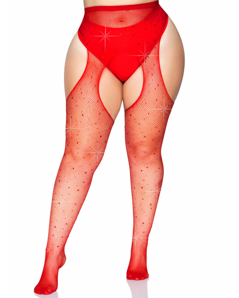 Rhinestone Fishnet Suspender Pantyhose - Image 11