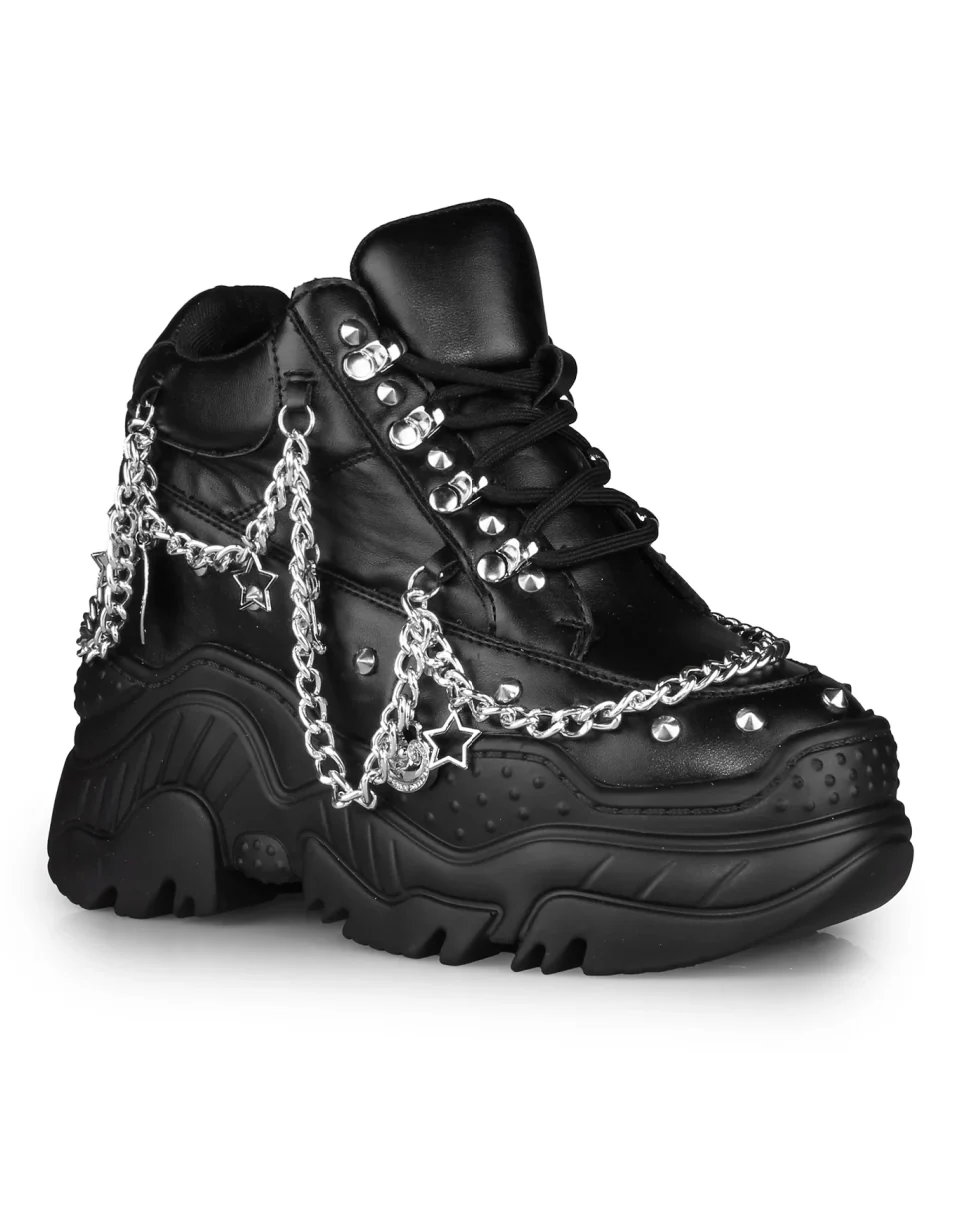 Black Space Gummy Women's Chain Wedge Sneakers