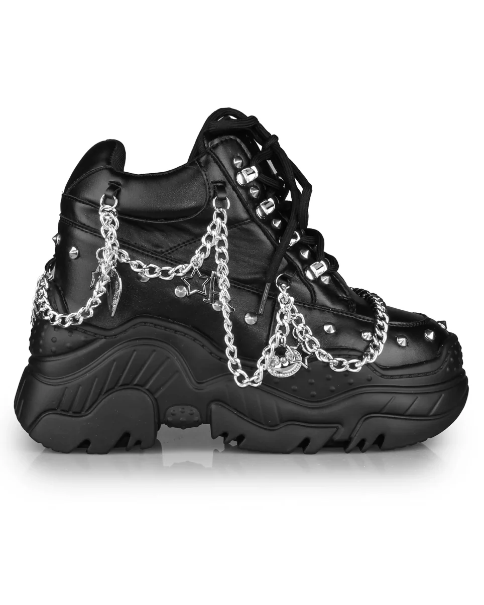 Black Space Gummy Women's Chain Wedge Sneakers - Image 2