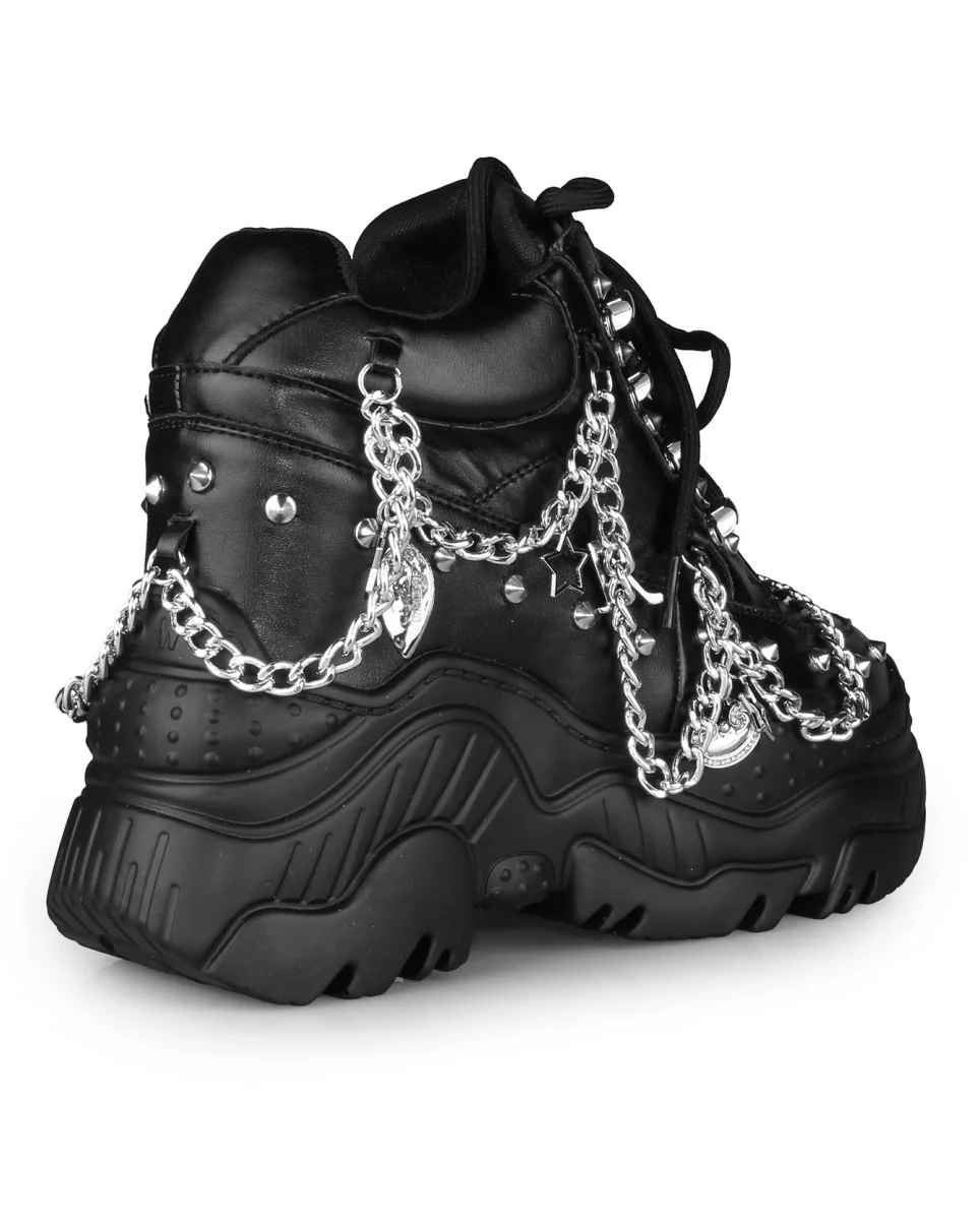 Black Space Gummy Women's Chain Wedge Sneakers - Image 3