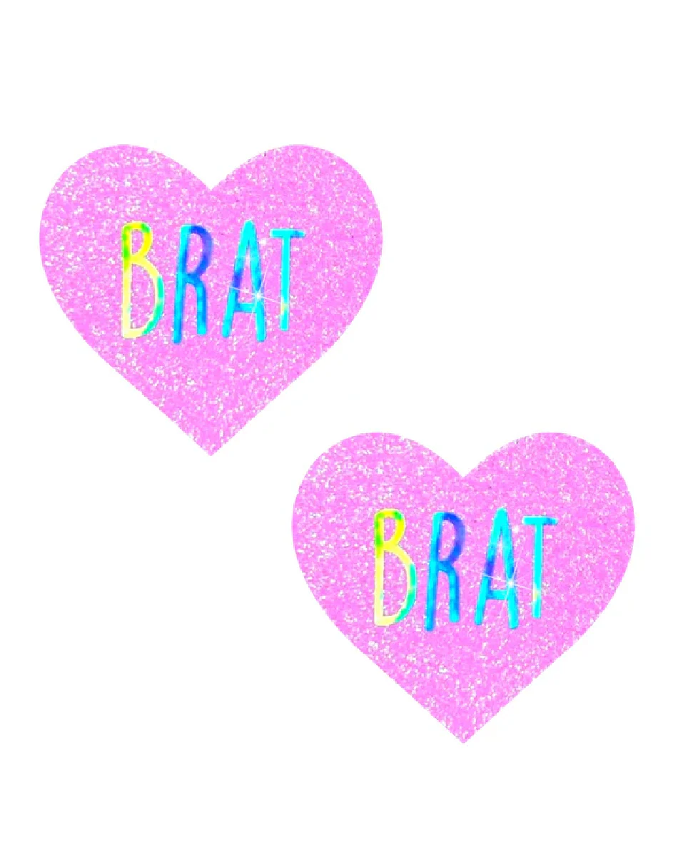 Brat Holographic Women's Pink Glitter Heart Pasties - Image 3
