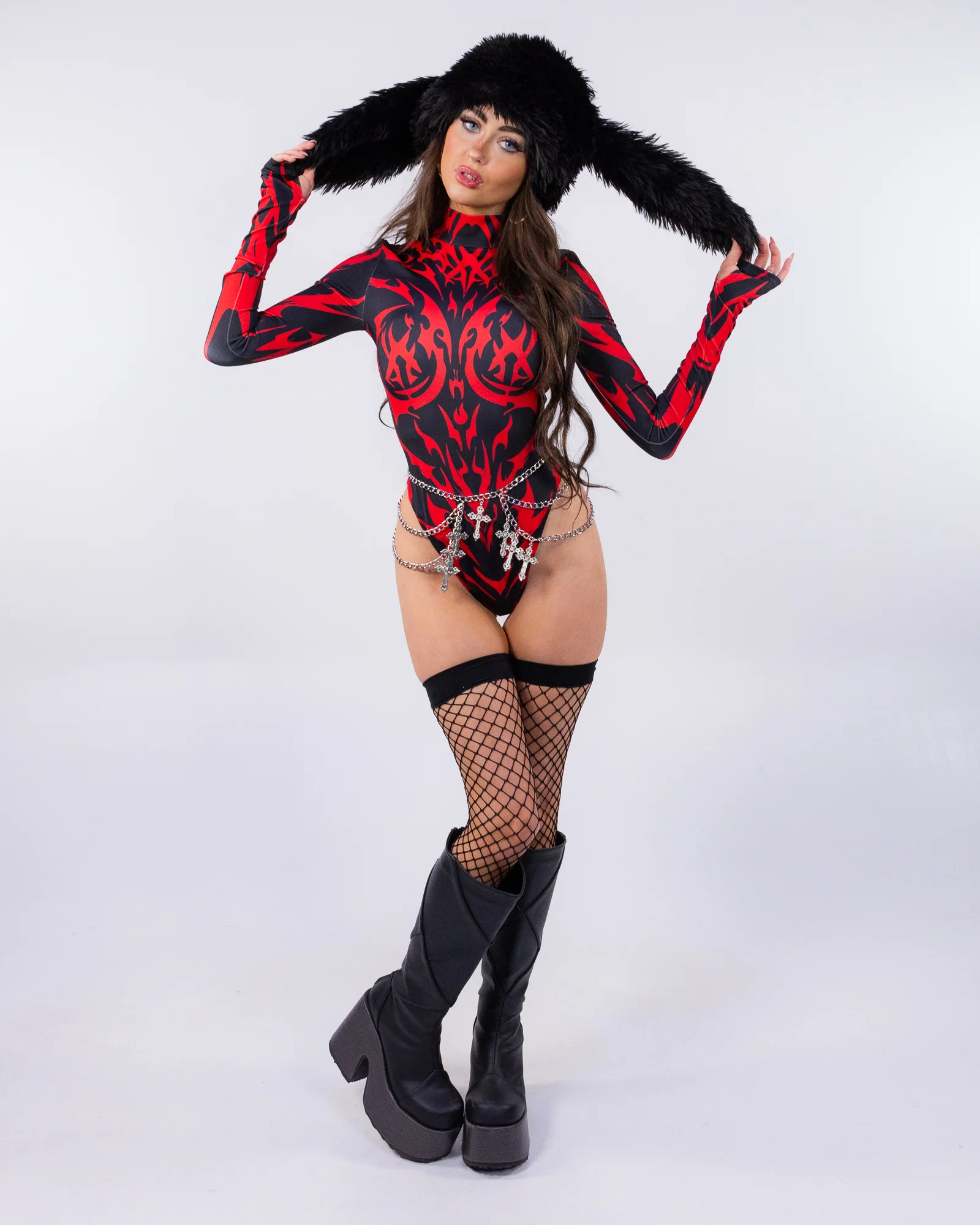 Candy Catz Sign Of Damnation Red Women's Back Zip Leotard - Image 2