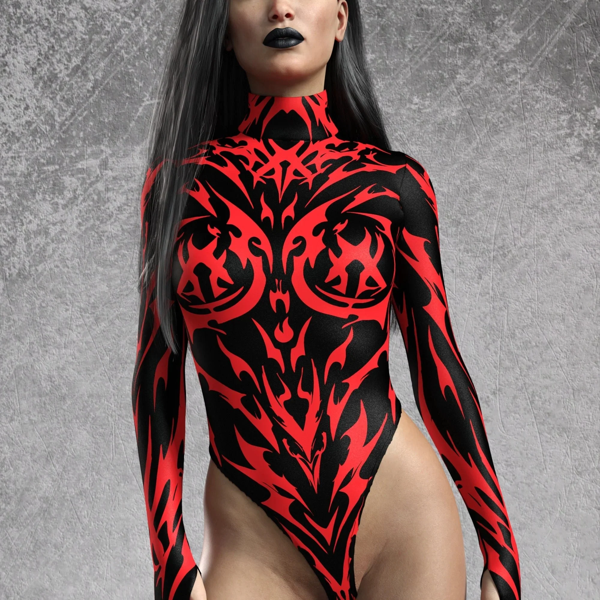 Candy Catz Sign Of Damnation Red Women's Back Zip Leotard - Image 7