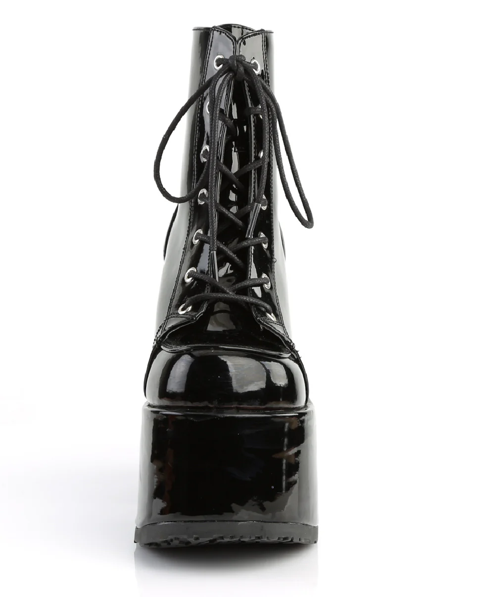 Demonia Black Patent Lace-Up Women's Platform Ankle Boots - Image 7
