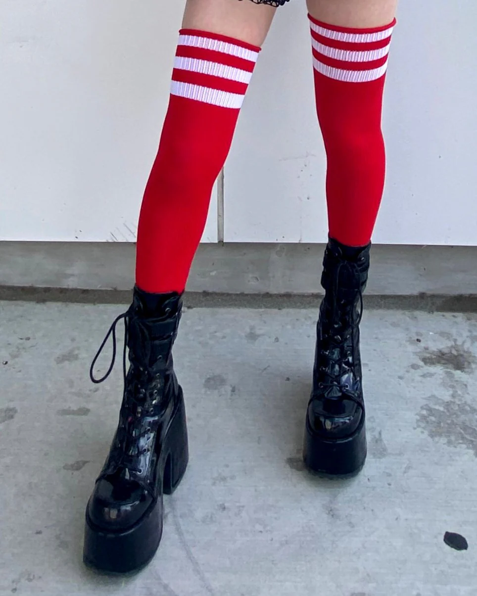 Striped Athletic Thigh High Women's Socks - Image 10