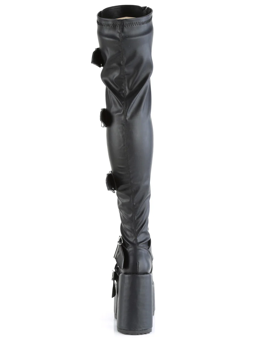 Demonia Camel Matte Black Women's Buckle Thigh High Platform Boots - Image 8