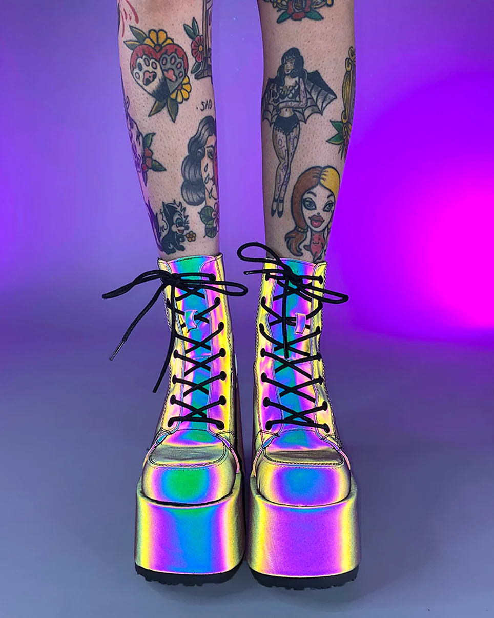 Demonia Rainbow Reflective Platform Bootie - Image 5
