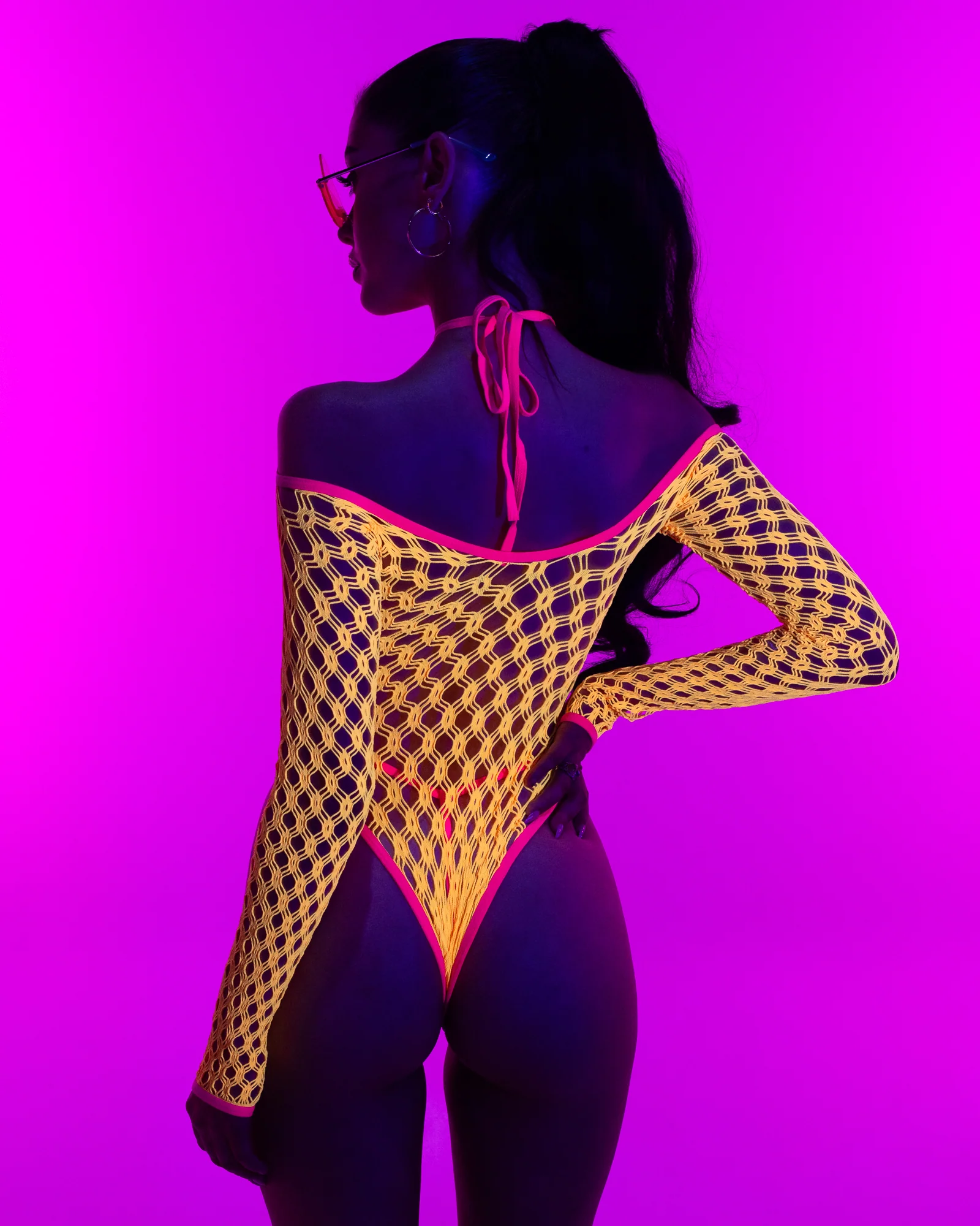 Electric Love Women's Yellow/Pink Net Bodysuit - Image 2