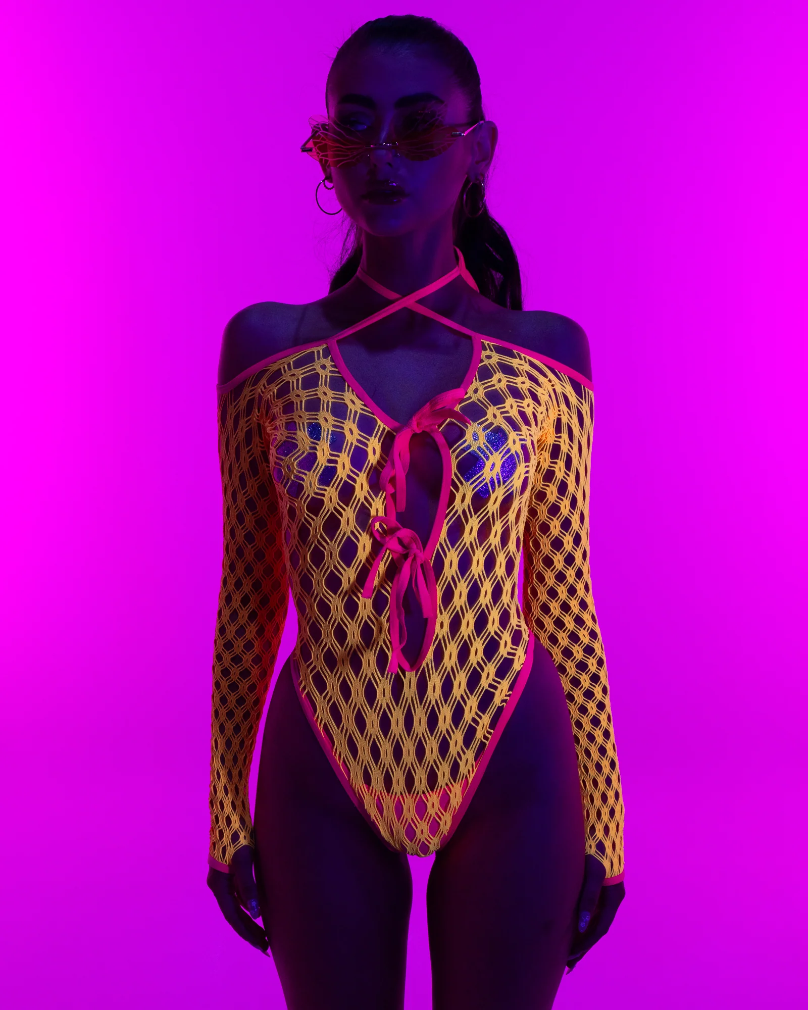 Electric Love Women's Yellow/Pink Net Bodysuit - Image 5