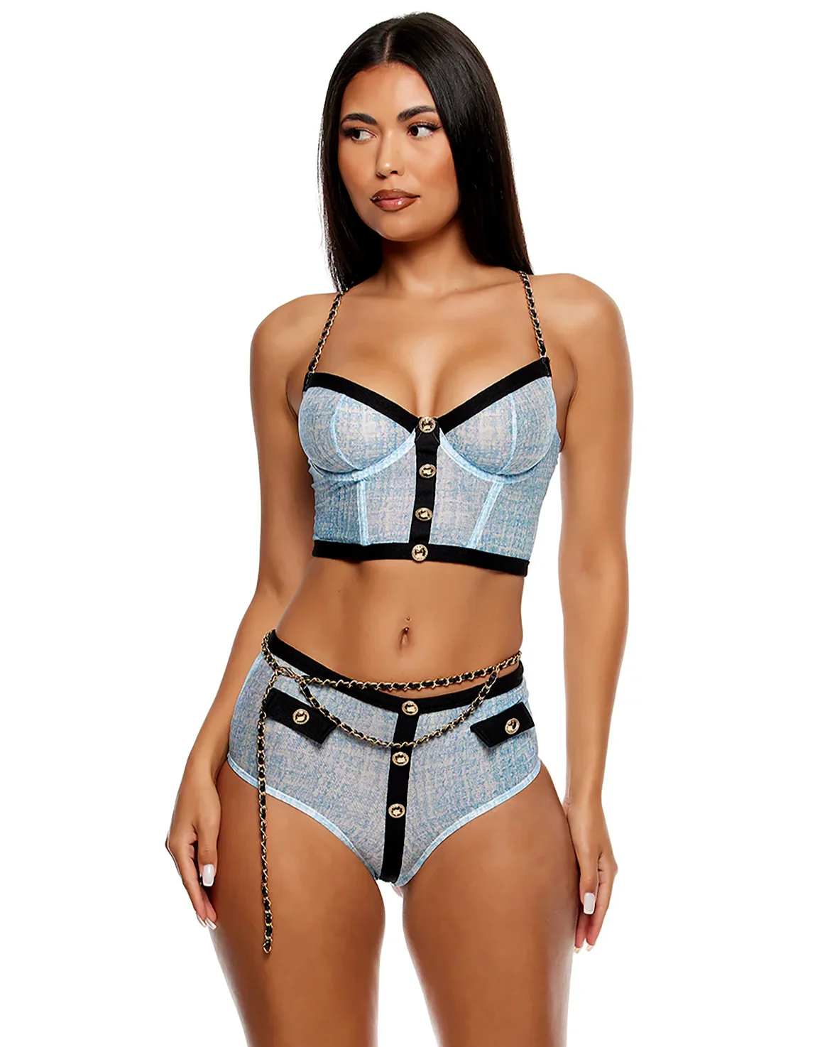 Elite Class Women's 3pc Blue Mesh Bustier Set - Image 7