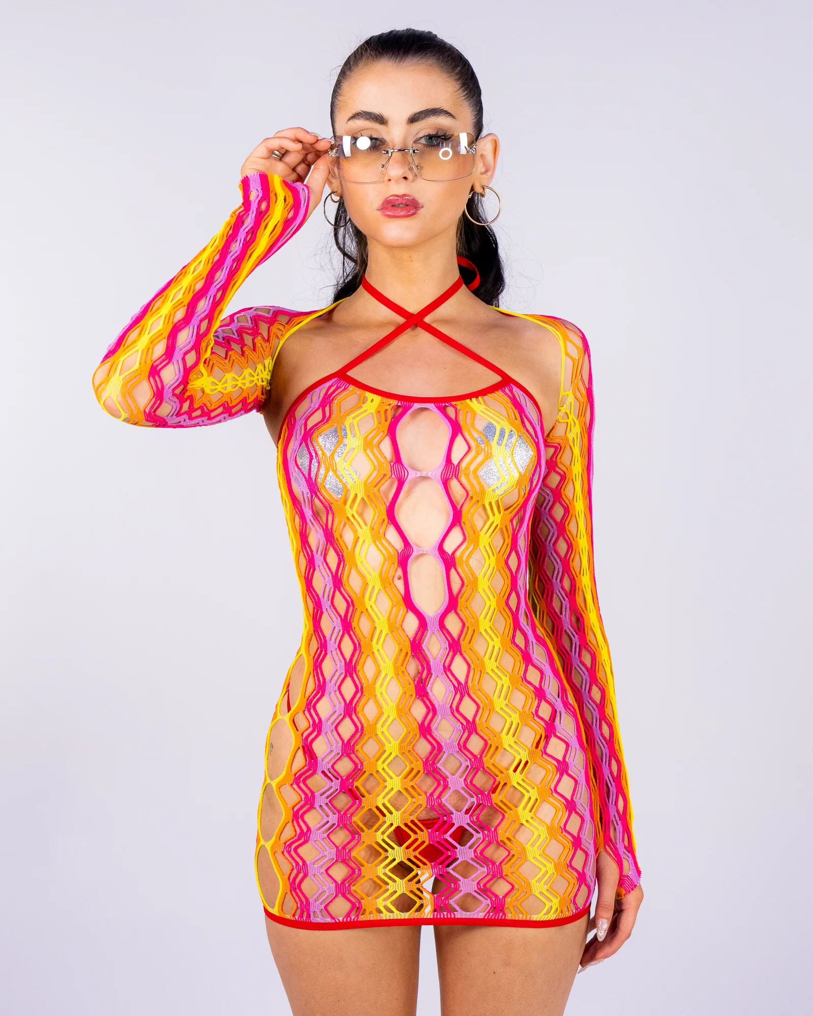 Eyes On Me Women's Pink/Yellow 2pc Dress & Shrug Set