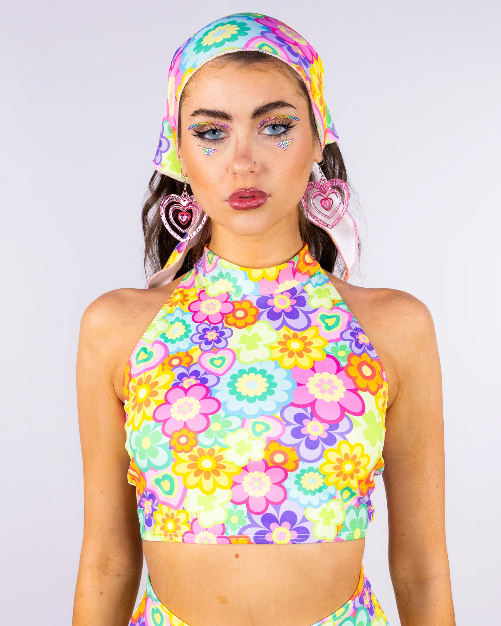 Flower Power Women's Mock Neck Crop Top - Image 3