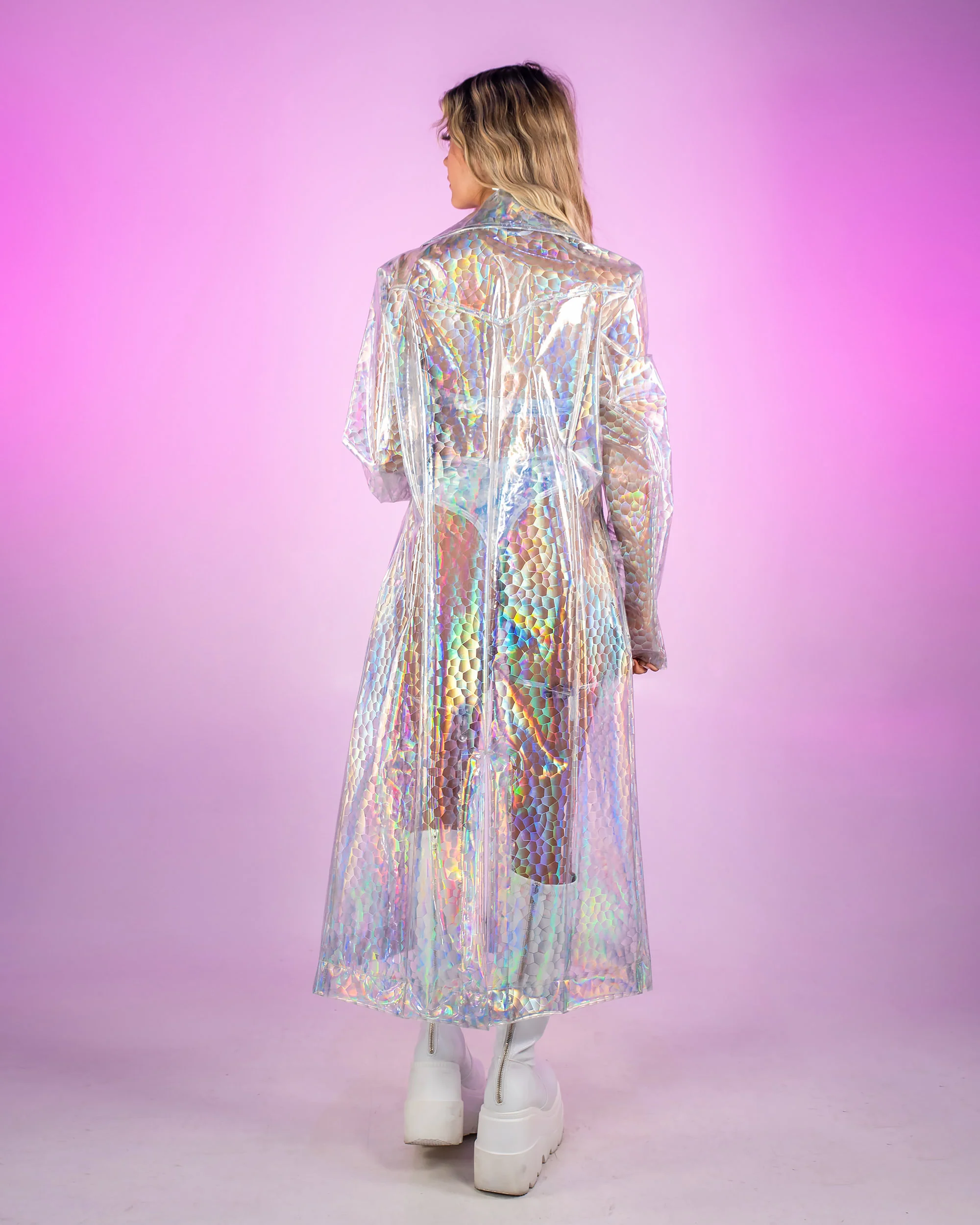 Holo Prism Transparent Trench Coat - Image 4