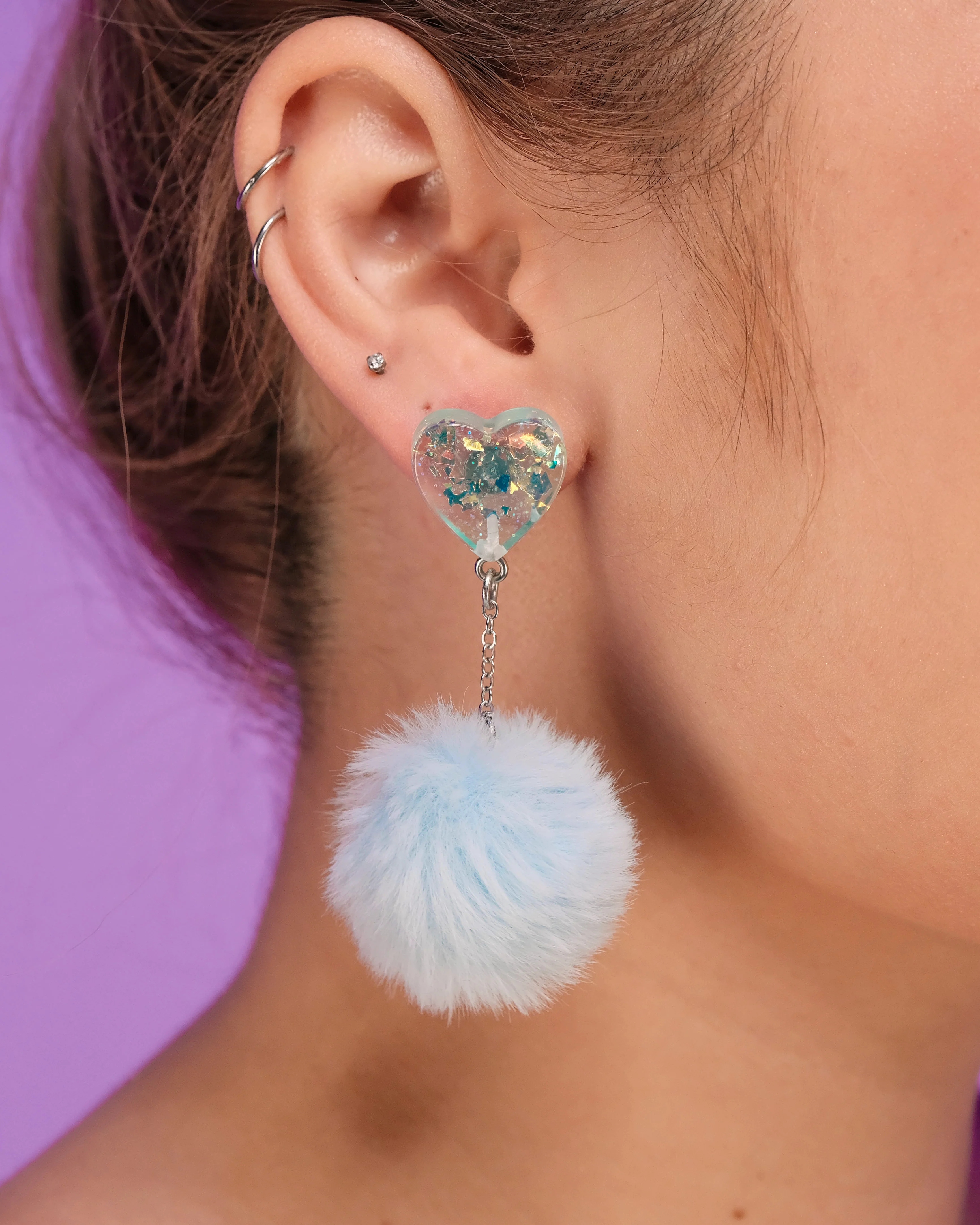 In Love With You Fuzzy Puff Heart Earrings - Image 2