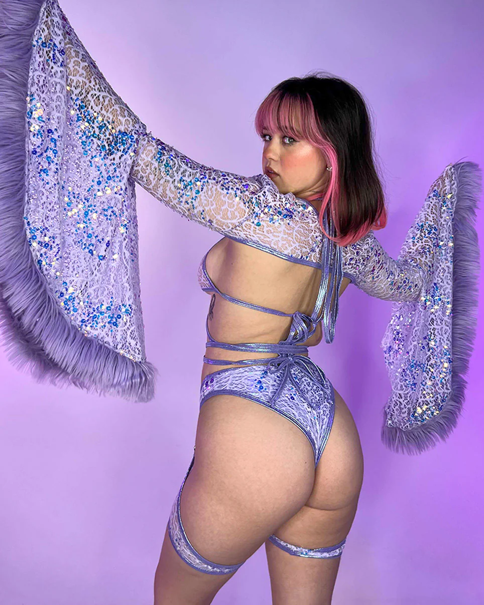 Lilac Sequin Fur-Trimmed Shrug - Image 6