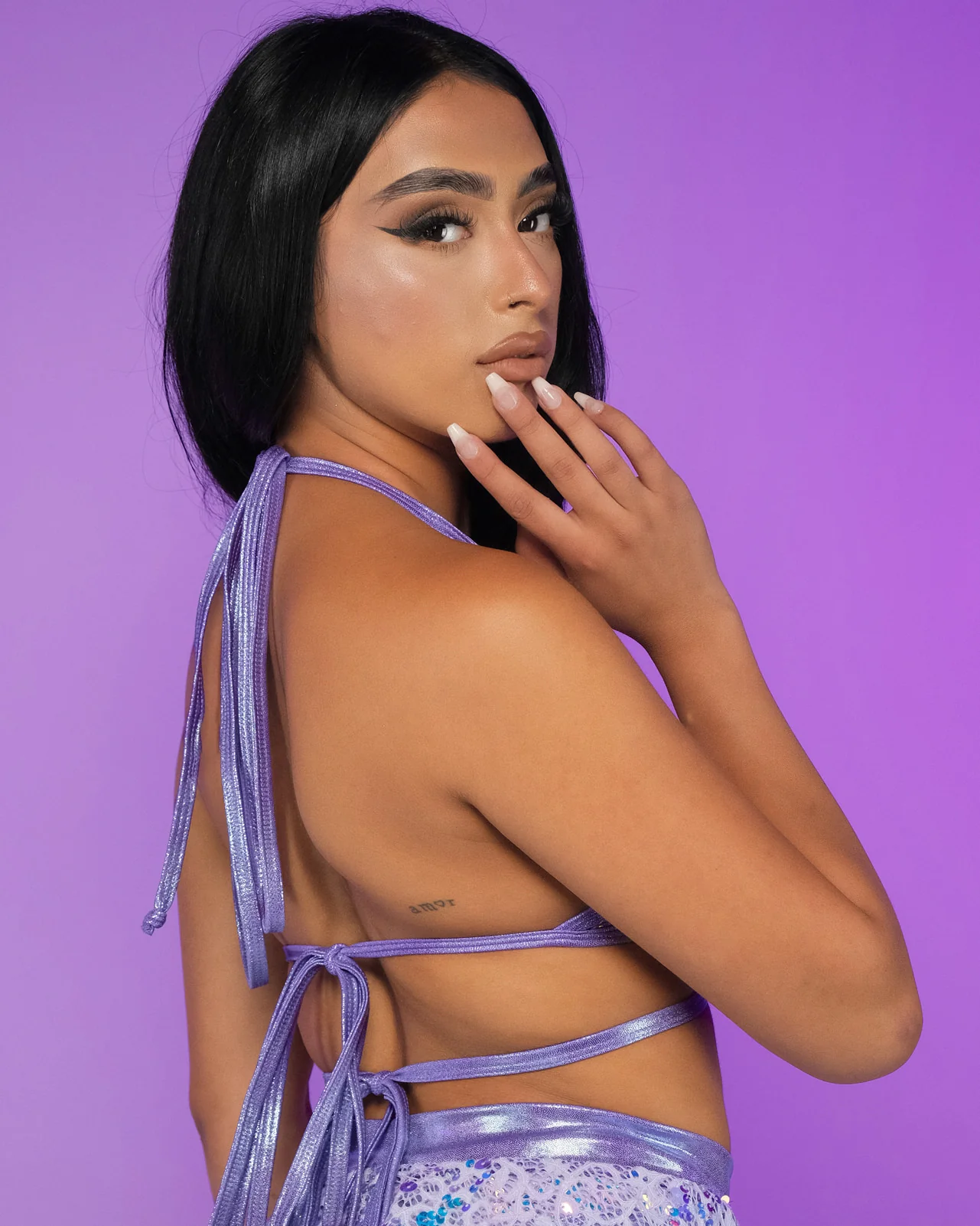 Lilac Sequin Net Wrap Top - Image 2
