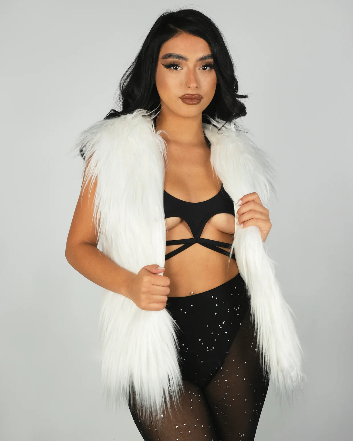 Multi-Color LED Hooded Faux Fur Vest - Image 7