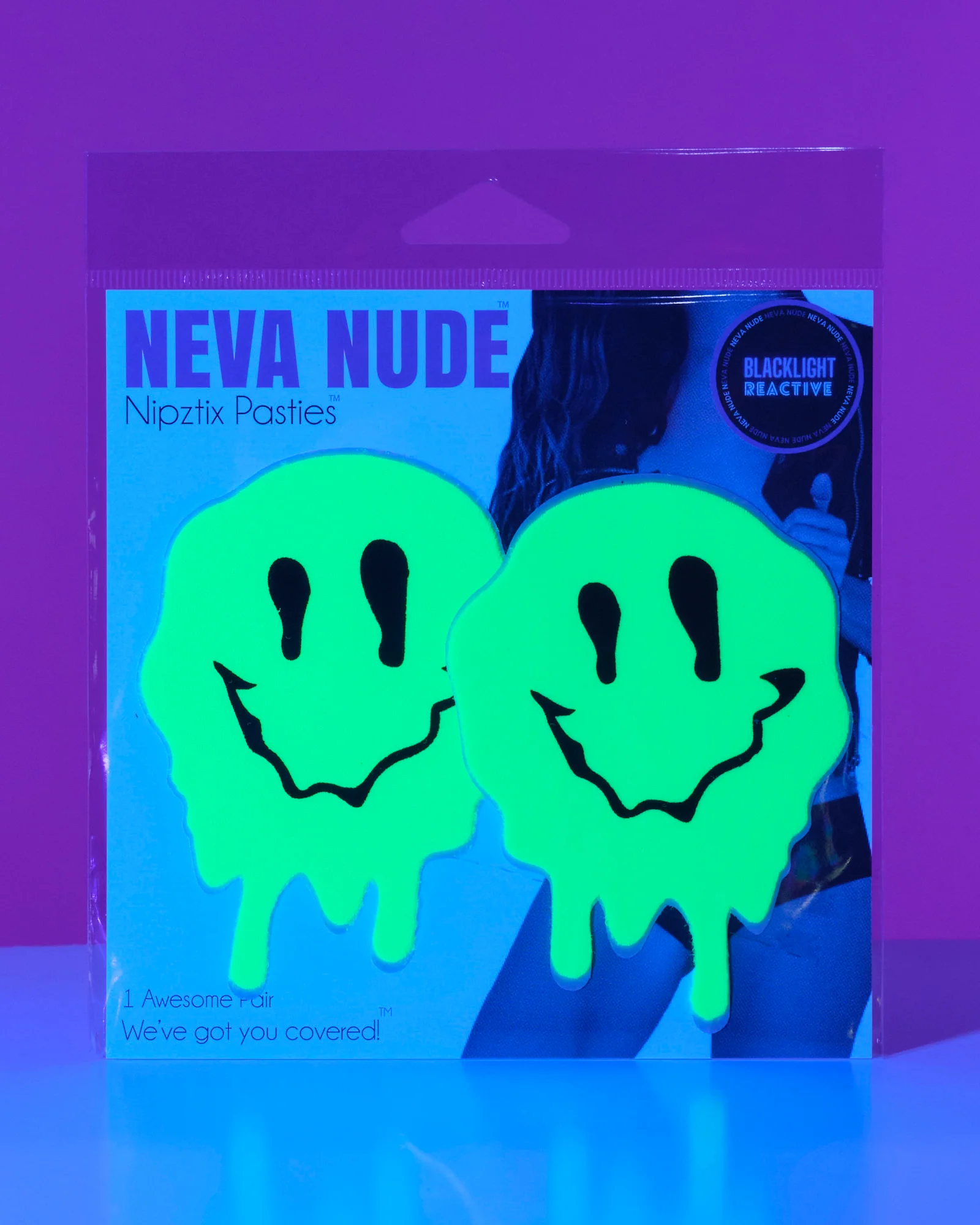 Drip Smiley Neon Green UV Reactive Pasties - Image 2