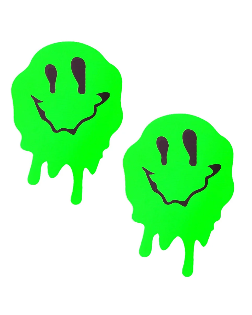 Drip Smiley Neon Green UV Reactive Pasties - Image 3