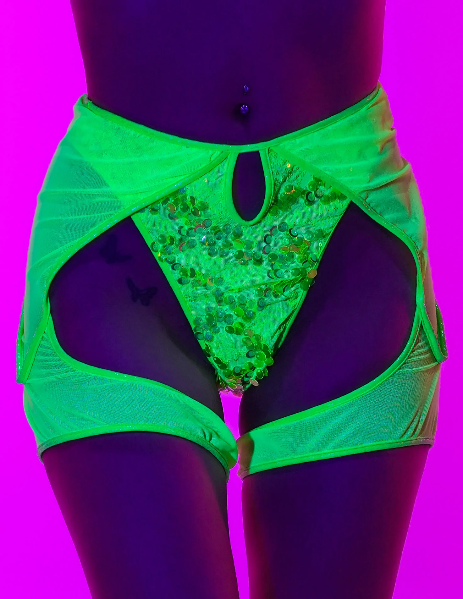 Neon Sequin Disco Chap Shorts - Image 4