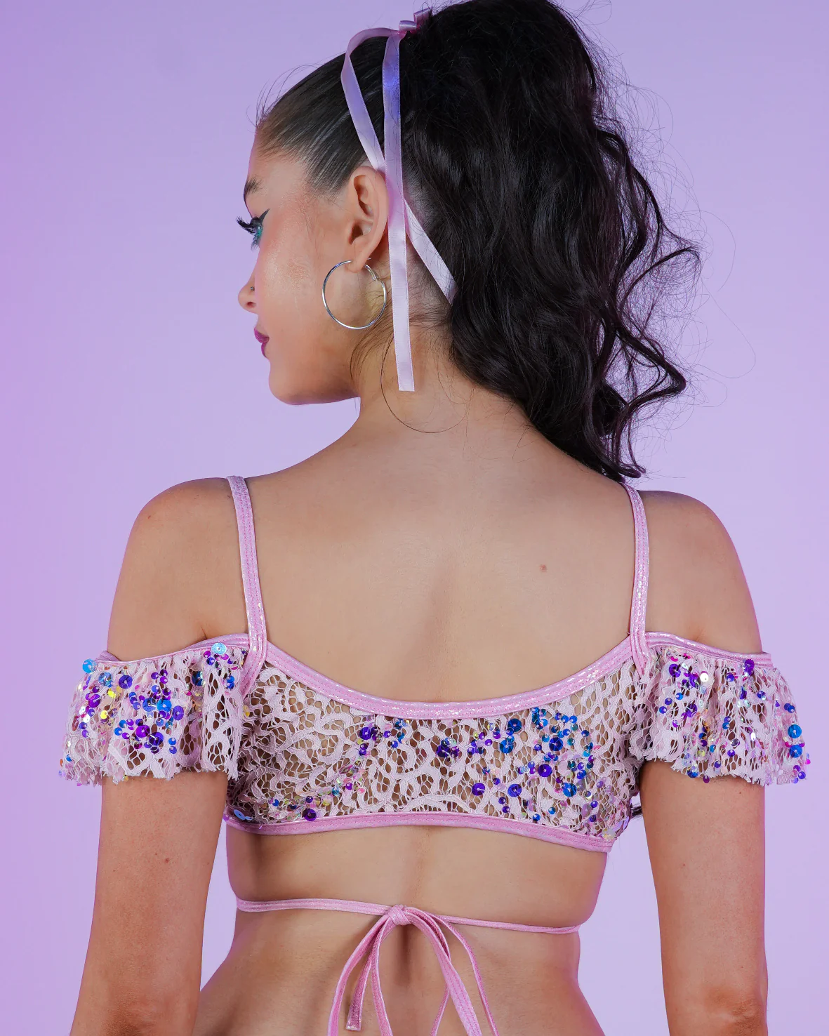 Pink Blush Sequin Net Ruffle Top - Image 3