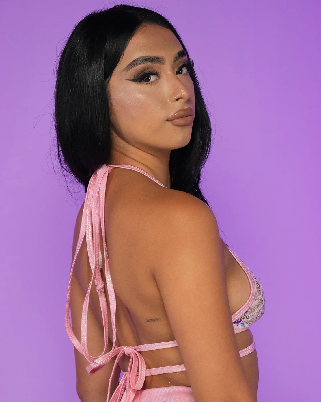 Pink Blush Sequin Net Wrap Top - Image 2