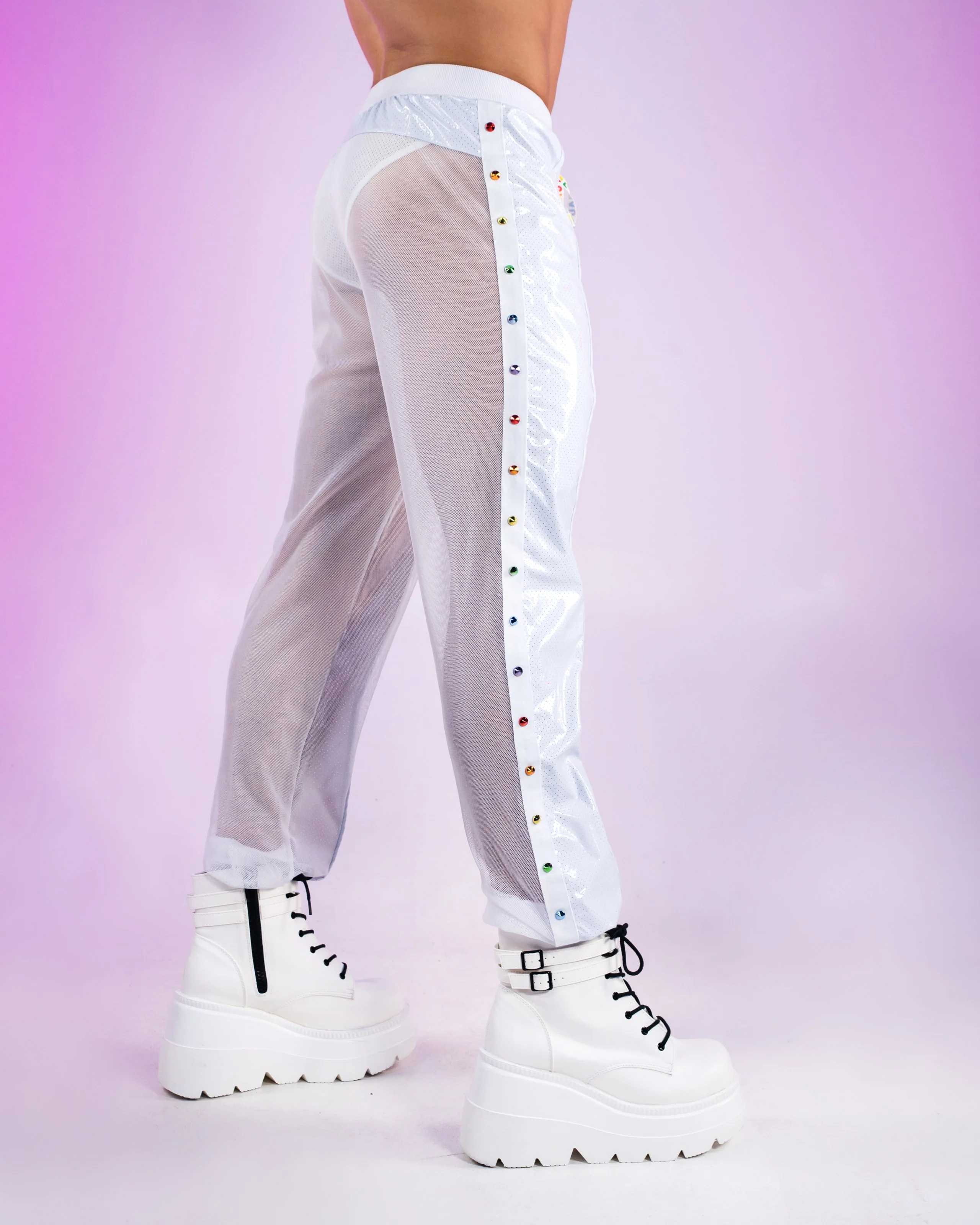 Rainbow Love Pride Vinyl Mesh Joggers w/ Stud Details - Image 10