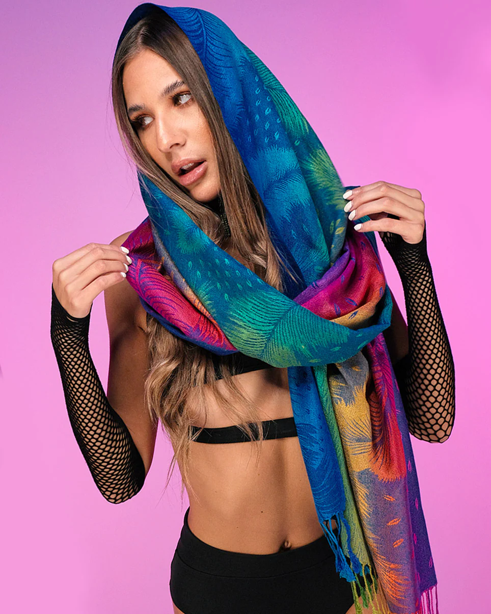 Rainbow Ombre Paisley Pashmina Scarf - Image 2