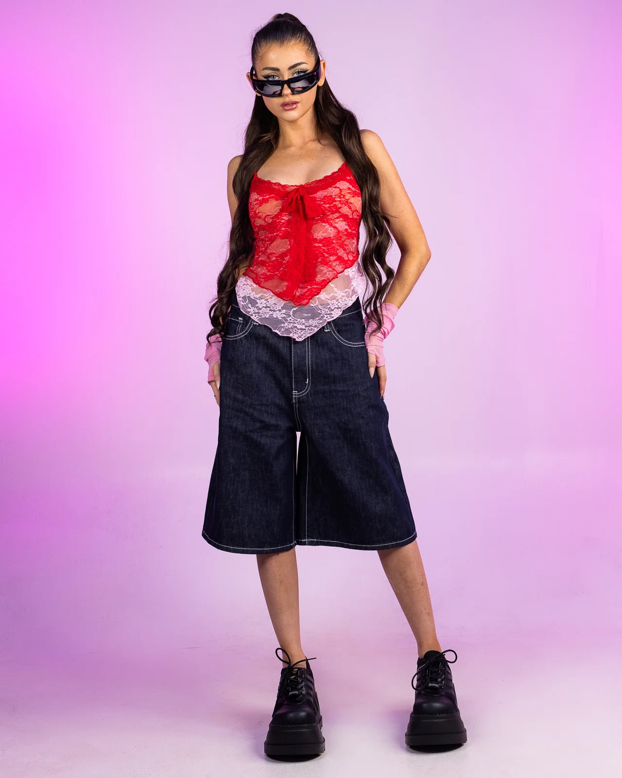 Red Contrast Print Shorts - Image 5