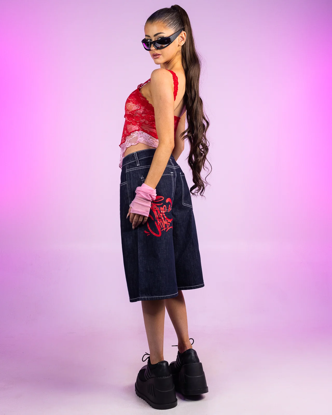 Red Contrast Print Shorts - Image 6