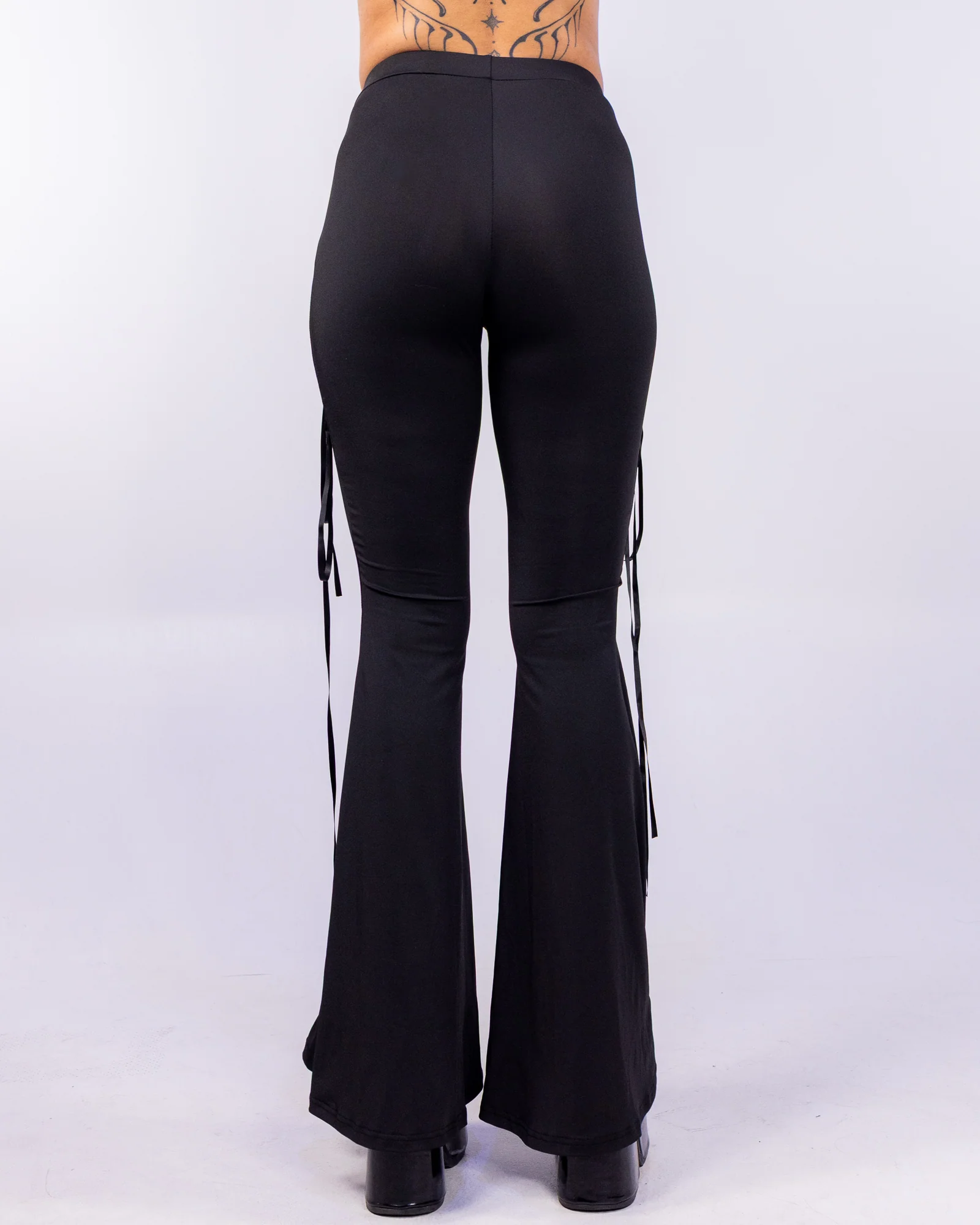 Sacred Women's Black Lace-Up Bell Bottom Pants - Image 4