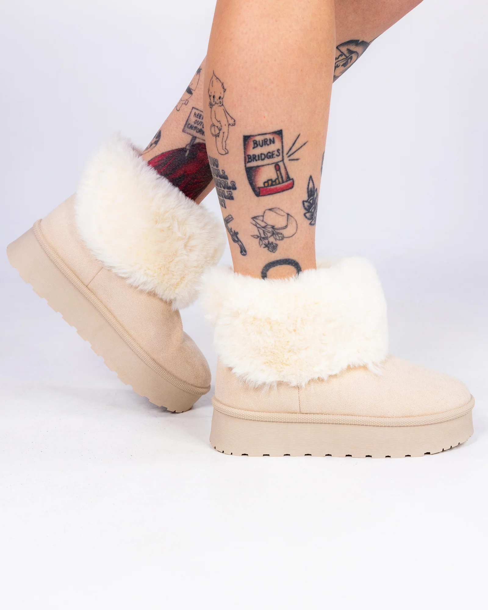 So Bae-sic Cream Women's Faux Fur Booties