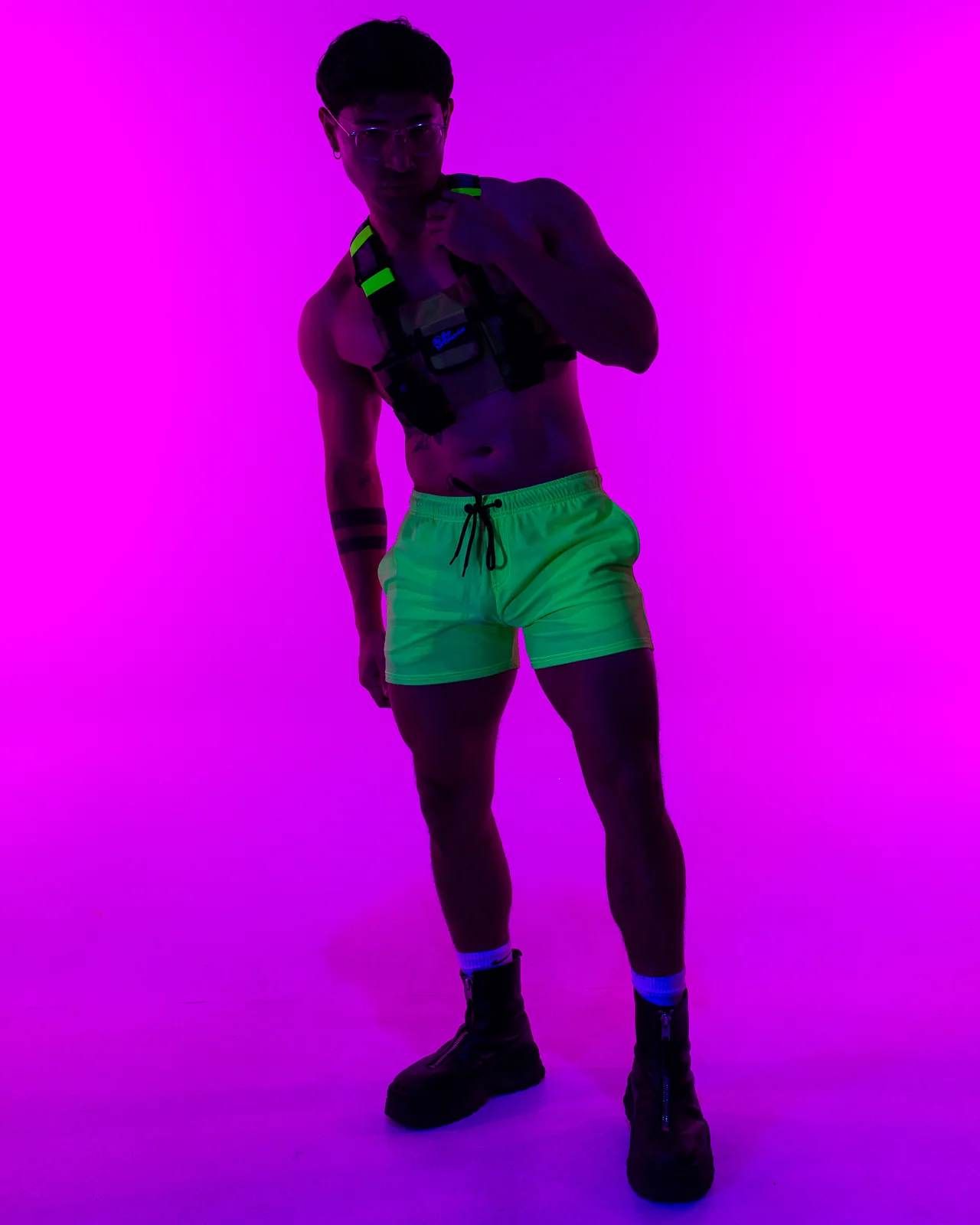 Solid Neon Green Drawstring Shorts - Image 2