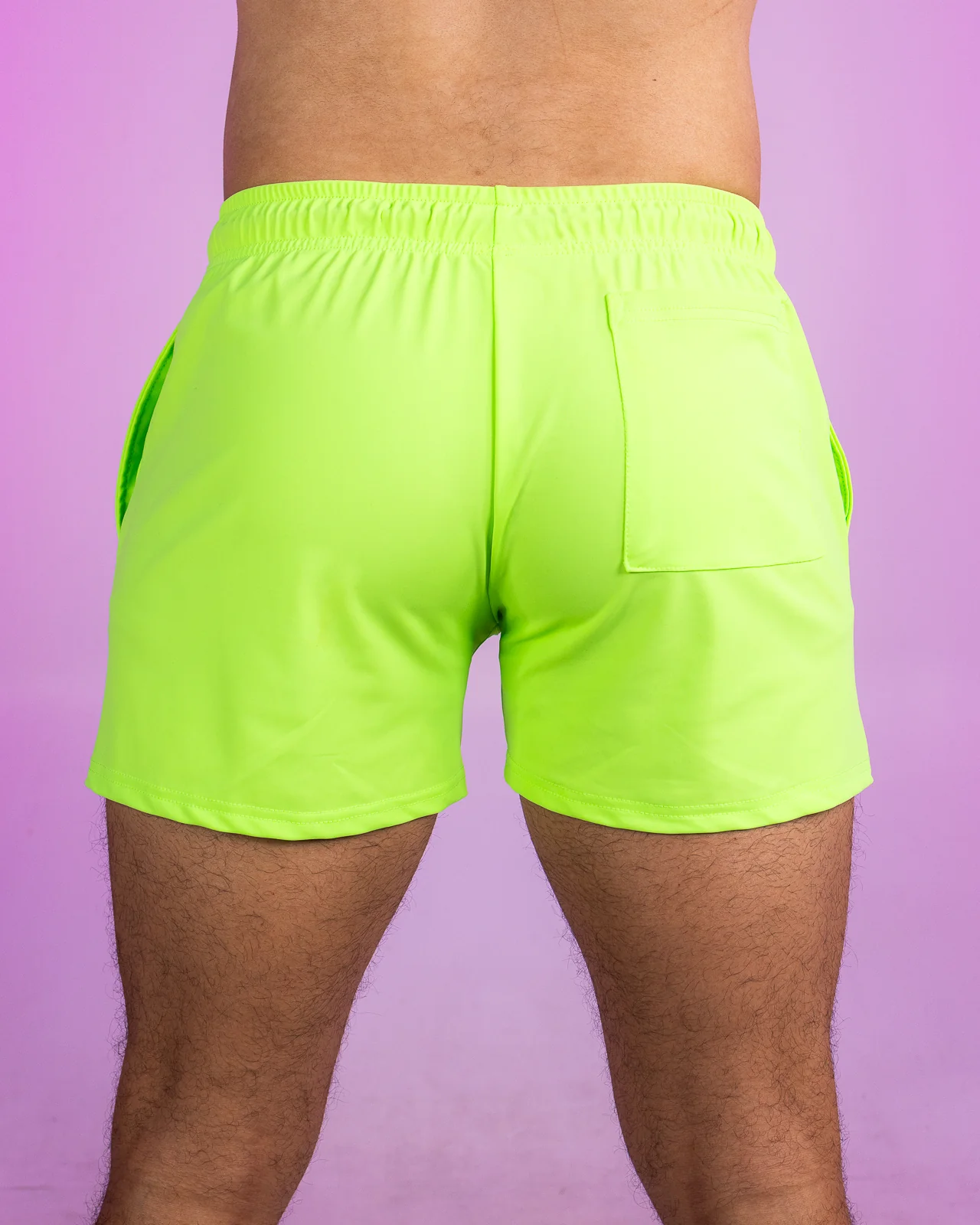 Solid Neon Green Drawstring Shorts - Image 4