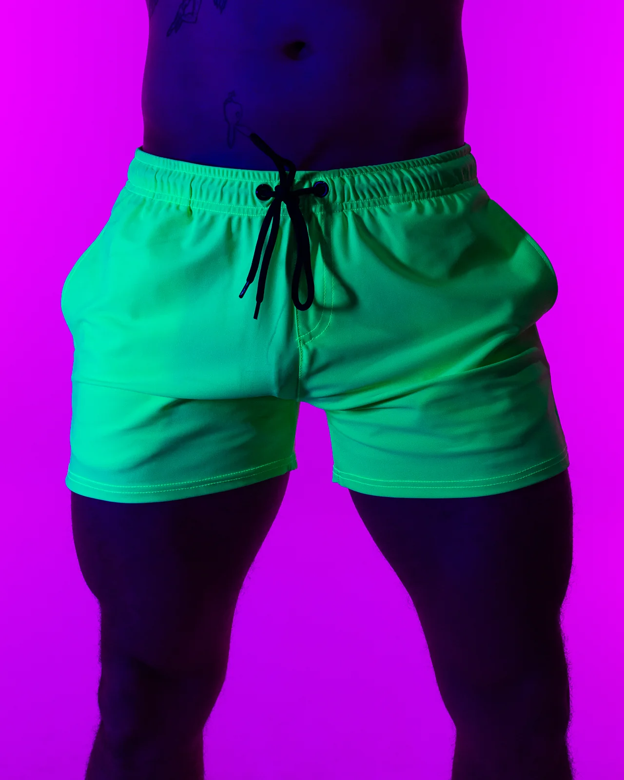 Solid Neon Green Drawstring Shorts - Image 6