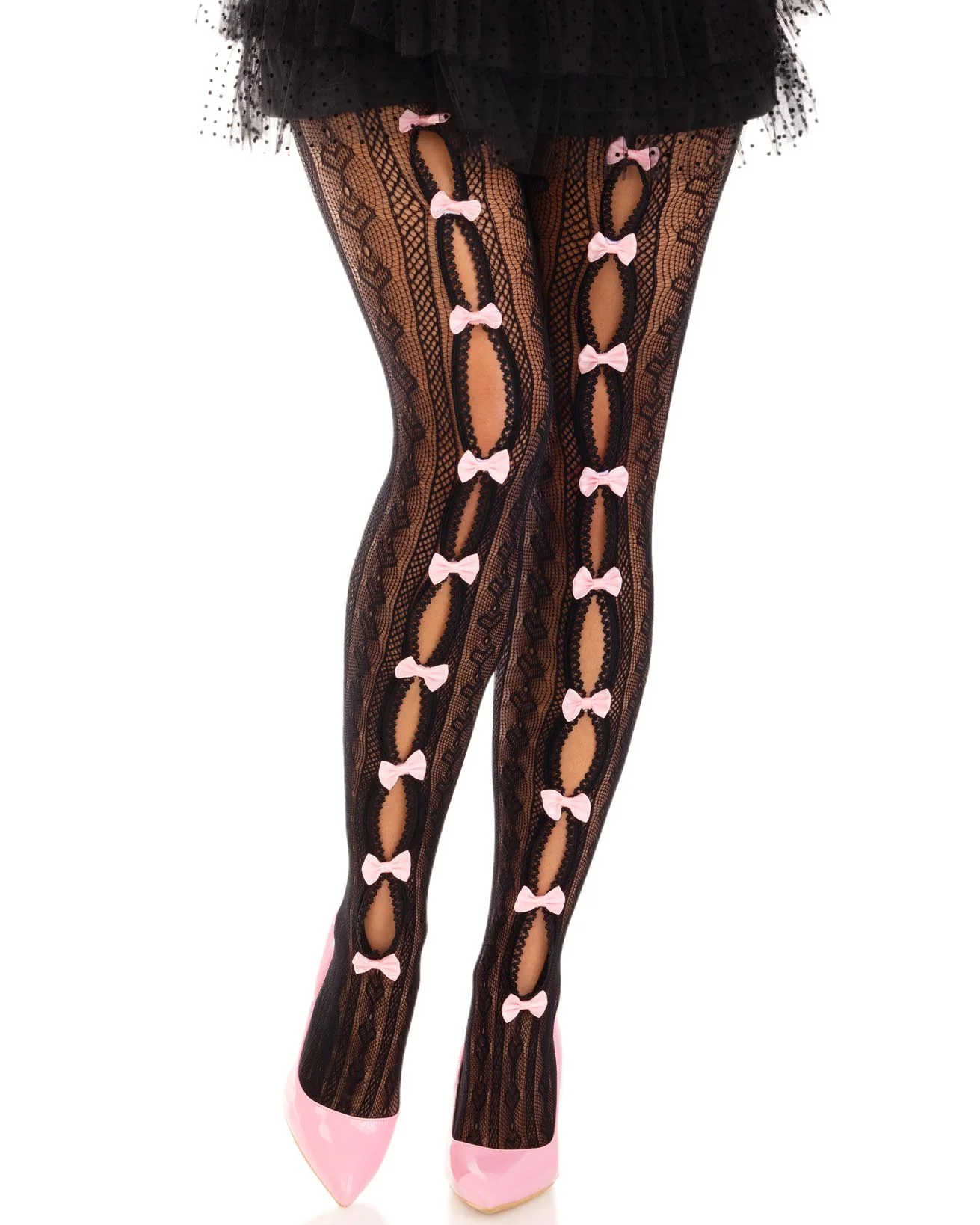 Sweetheart Striped Women's Bow Black Tights - Image 3