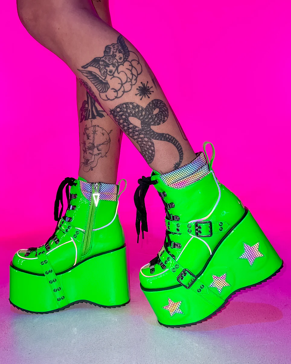 Green Spaced Out Platform Boots