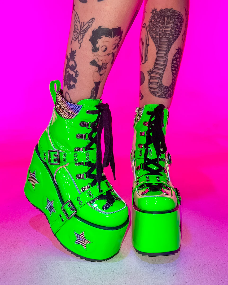 Green Spaced Out Platform Boots - Image 6