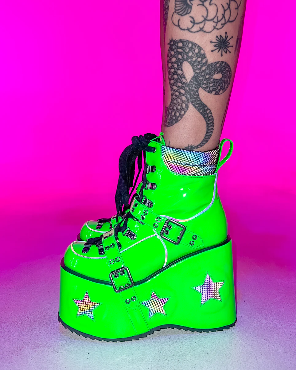 Green Spaced Out Platform Boots - Image 7