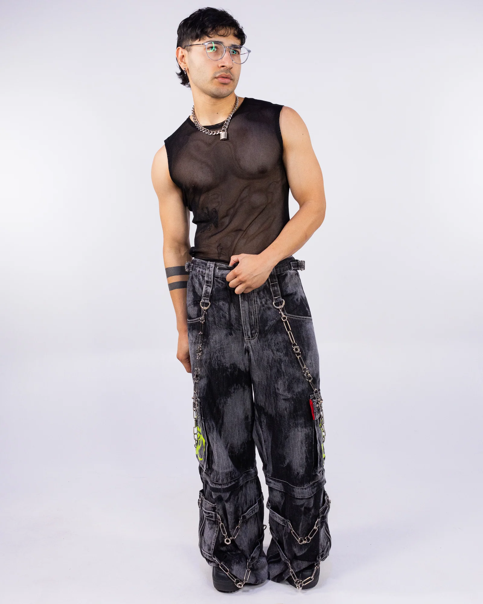 Tripp NYC Zip-Off Biohazard Black Denim Storm Wash Unisex Pant - Image 10