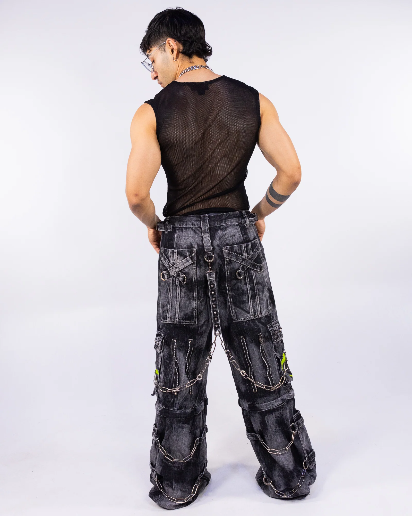 Tripp NYC Zip-Off Biohazard Black Denim Storm Wash Unisex Pant - Image 11