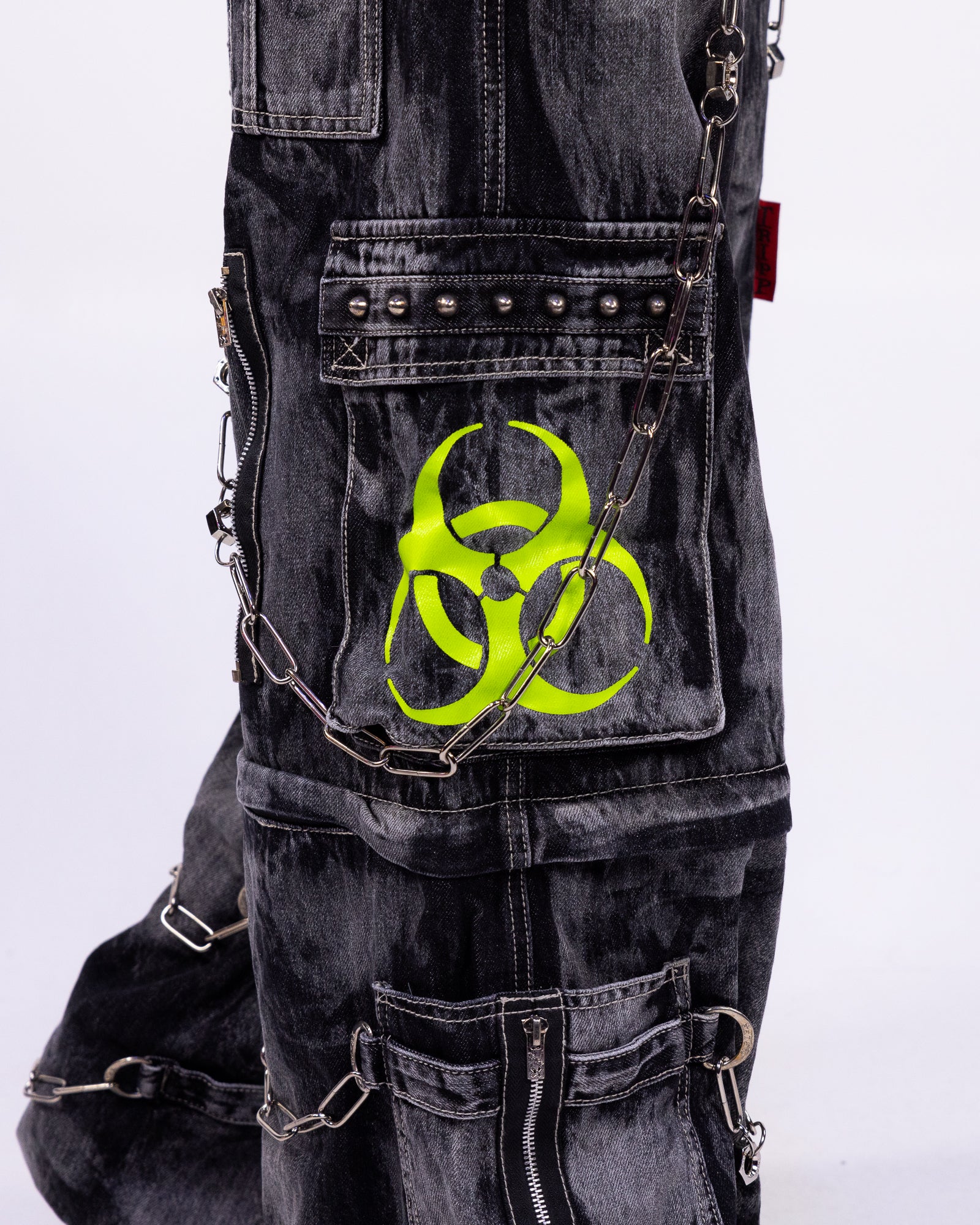 Tripp NYC Zip-Off Biohazard Black Denim Storm Wash Unisex Pant - Image 12