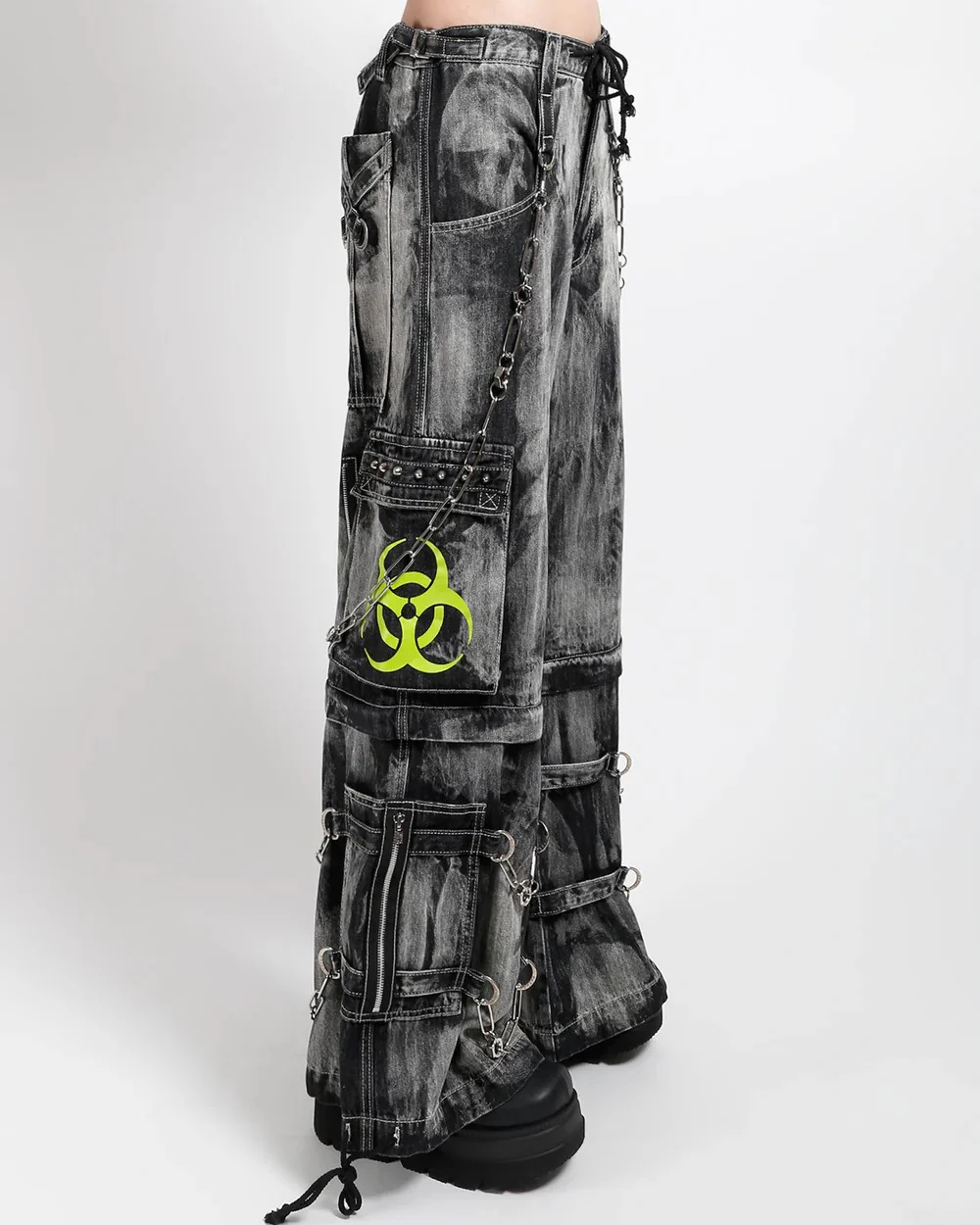 Tripp NYC Zip-Off Biohazard Black Denim Storm Wash Unisex Pant - Image 15