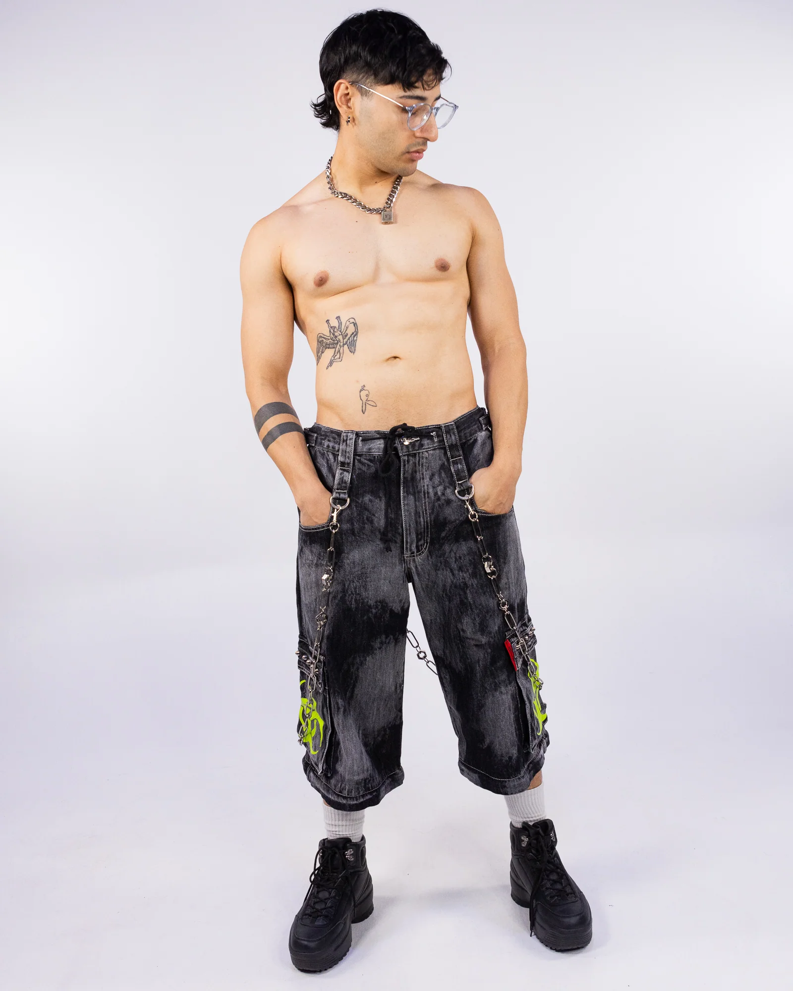 Tripp NYC Zip-Off Biohazard Black Denim Storm Wash Unisex Pant - Image 4